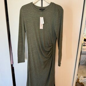 Banana republic petite cotton ruched olive green dress NWT